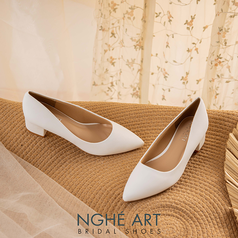 Giày cưới Nghé Art basic gót vuông 274-4P-DA-TRANG - Ảnh 3 -  Nghé Art Bridal Shoes – 0822288288
