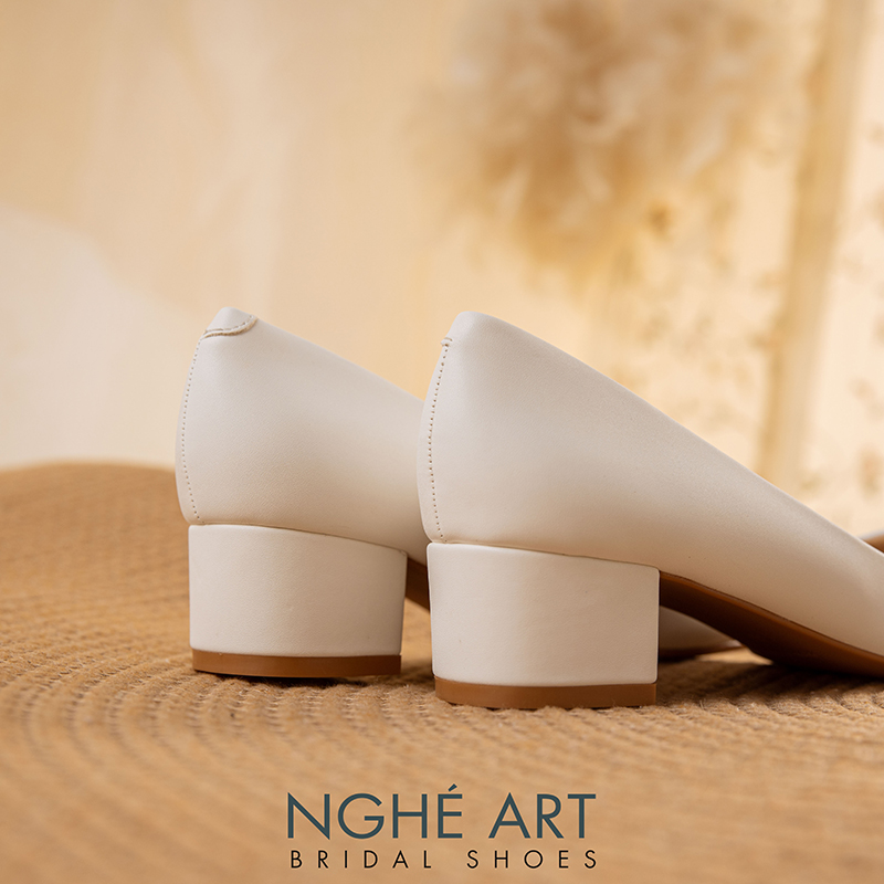 Giày cưới Nghé Art basic gót vuông 274-4P-DA-TRANG - Ảnh 4 -  Nghé Art Bridal Shoes – 0822288288