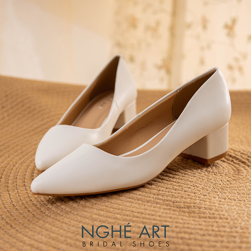 Giày cưới Nghé Art basic gót vuông 274-4P-DA-TRANG - Ảnh 5 -  Nghé Art Bridal Shoes – 0822288288