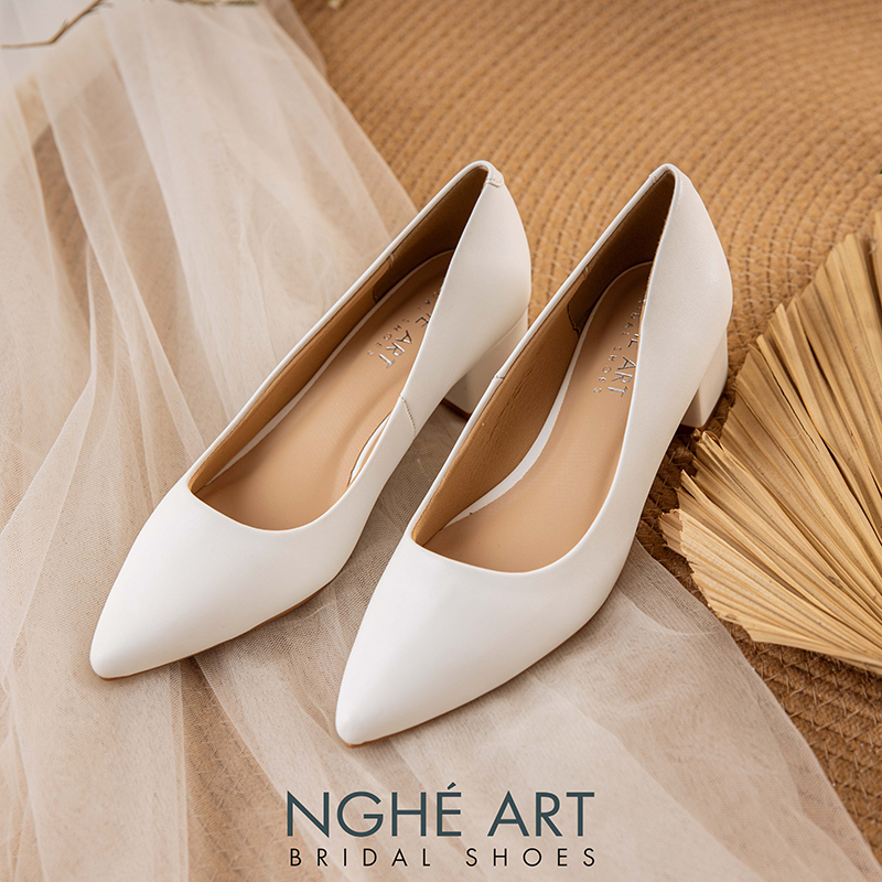 Giày cưới Nghé Art basic gót vuông 274-4P-DA-TRANG - Ảnh 7 -  Nghé Art Bridal Shoes – 0822288288