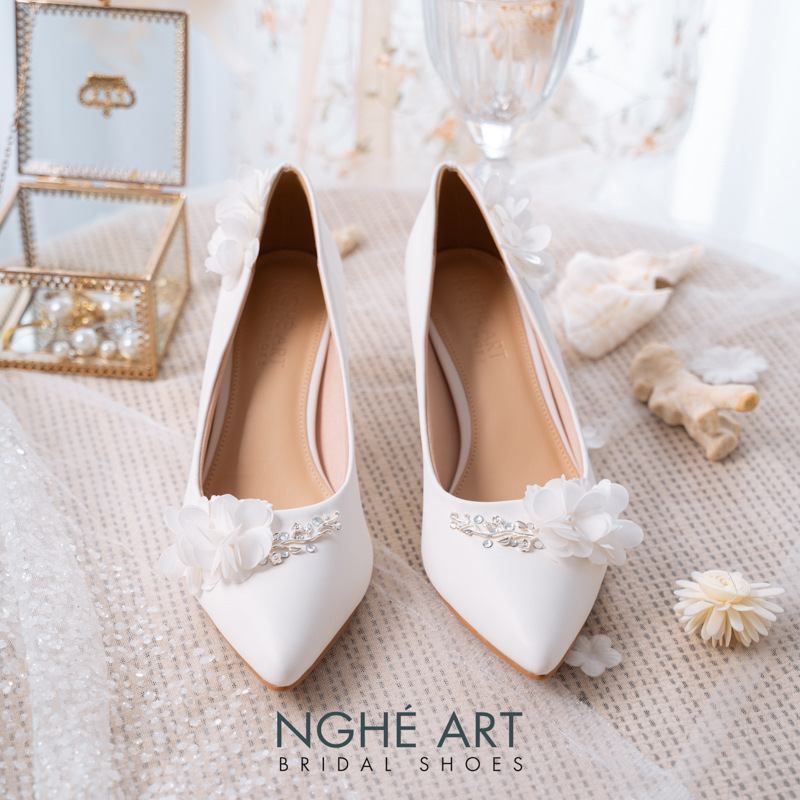 Giày cô dâu Nghé Art đính hoa 275-227-6P-DA-TRANG - Ảnh 2 - Nghé Art Bridal Shoes – 0822288288