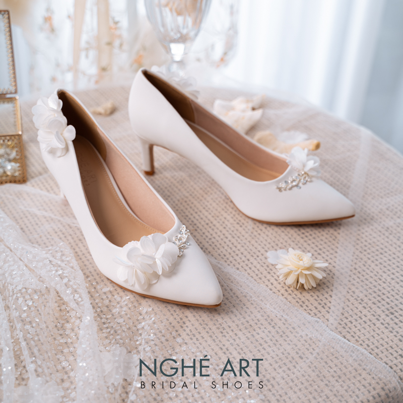 Giày cô dâu Nghé Art đính hoa 275-227-6P-DA-TRANG - Ảnh 3 - Nghé Art Bridal Shoes – 0822288288