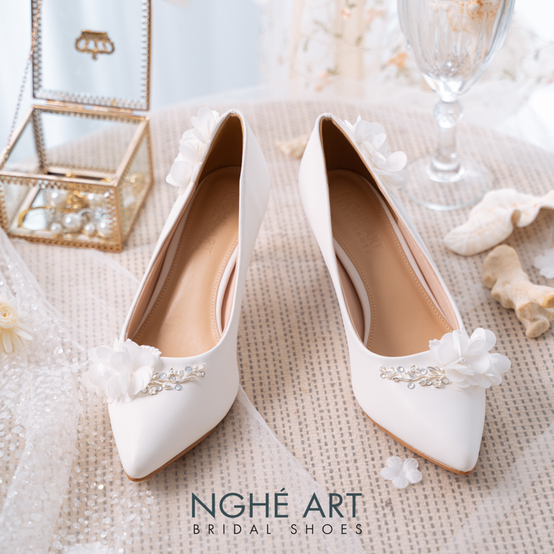 Giày cô dâu Nghé Art đính hoa 275-227-6P-DA-TRANG - Ảnh 4 - Nghé Art Bridal Shoes – 0822288288