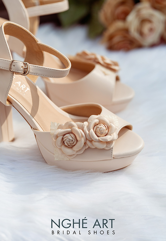 Giày cưới Nghé Art cao gót đính hoa lụa 283 nude - Ảnh 7 -  Nghé Art Bridal Shoes – 0908590288