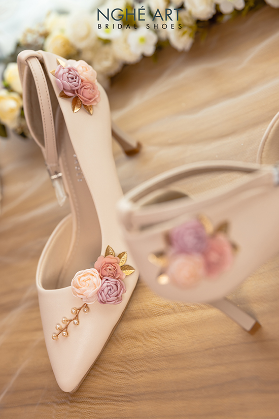 Giày cưới Nghé Art hở eo hoa hồng 291 nude - Ảnh 2 -  Nghé Art Bridal Shoes – 0908590288