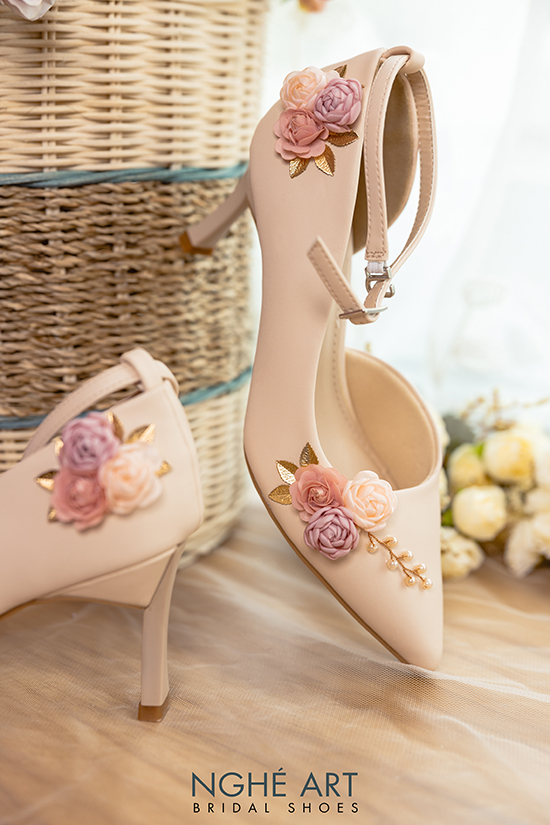 Giày cưới Nghé Art hở eo hoa hồng 291 nude - Ảnh 3 -  Nghé Art Bridal Shoes – 0908590288