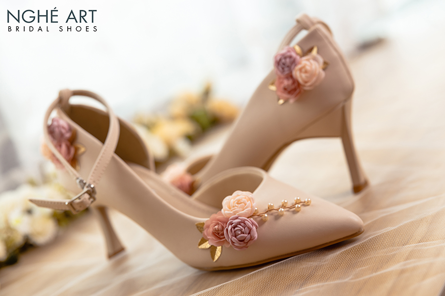 Giày cưới Nghé Art hở eo hoa hồng 291 nude - Ảnh 4 -  Nghé Art Bridal Shoes – 0908590288