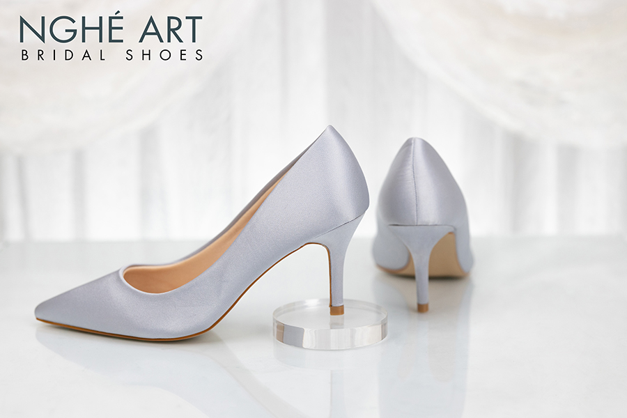 Giày cưới Nghé Art satin trơn 305 xám xanh - Ảnh 3 -  Nghé Art Bridal Shoes – 0908590288