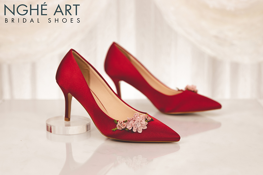 Giày cưới Nghé Art lụa đỏ hoa hồng 309 - Ảnh 2 - Nghé Art Bridal Shoes – 0908590288
