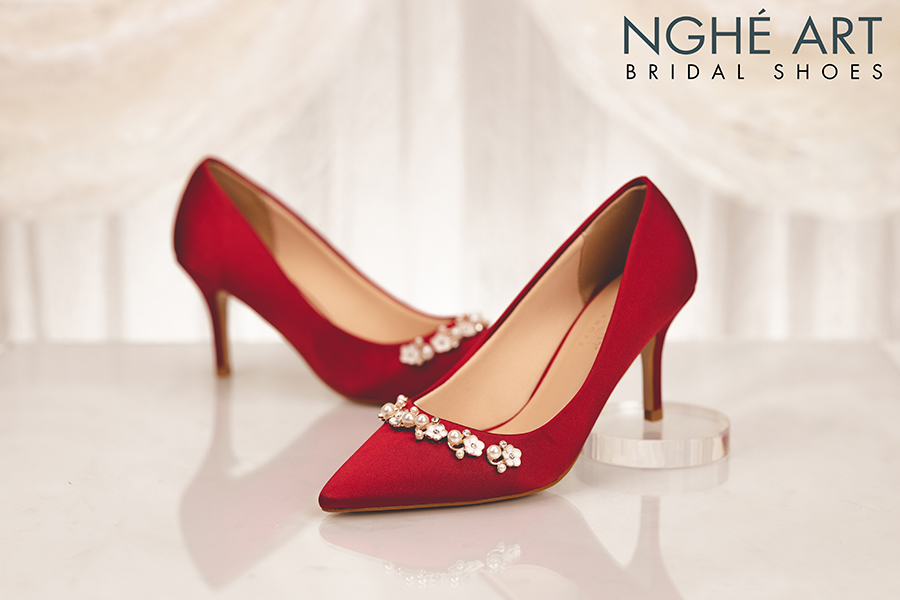 Giày cưới Nghé Art lụa satin đỏ kim loại 310 - Ảnh 1 - Nghé Art Bridal Shoes – 0908590288