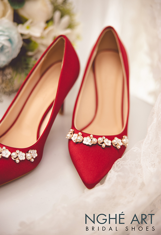 Giày cưới Nghé Art lụa satin đỏ kim loại 310 - Ảnh 5 - Nghé Art Bridal Shoes – 0908590288