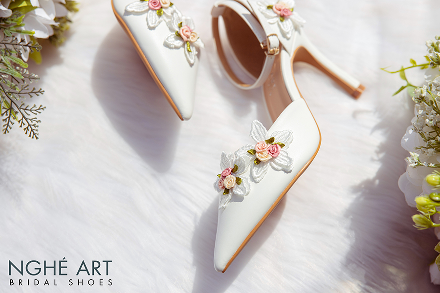Giày cưới Nghé Art cao gót ren hoa hồng 345 - Ảnh 6 -  Nghé Art Bridal Shoes – 0908590288