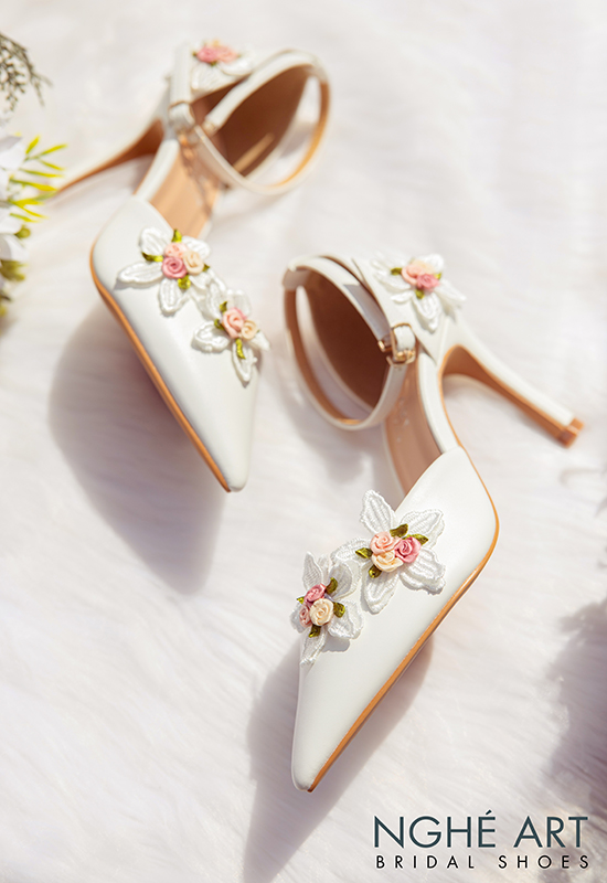 Giày cưới Nghé Art cao gót ren hoa hồng 345 - Ảnh 7 -  Nghé Art Bridal Shoes – 0908590288
