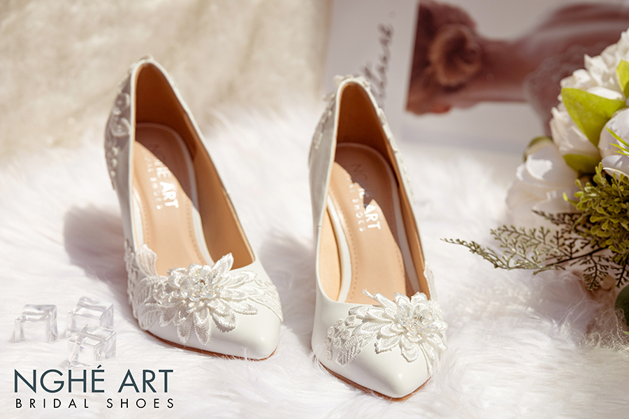 Giày cưới Nghé Art cao gót ren thêu 346 - Ảnh 2 -  Nghé Art Bridal Shoes – 0908590288