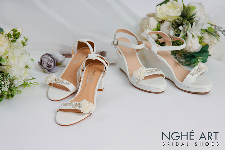 Giày cưới Nghé Art hoa trắng 348 sandal - Ảnh 6 -  Nghé Art Bridal Shoes – 0908590288