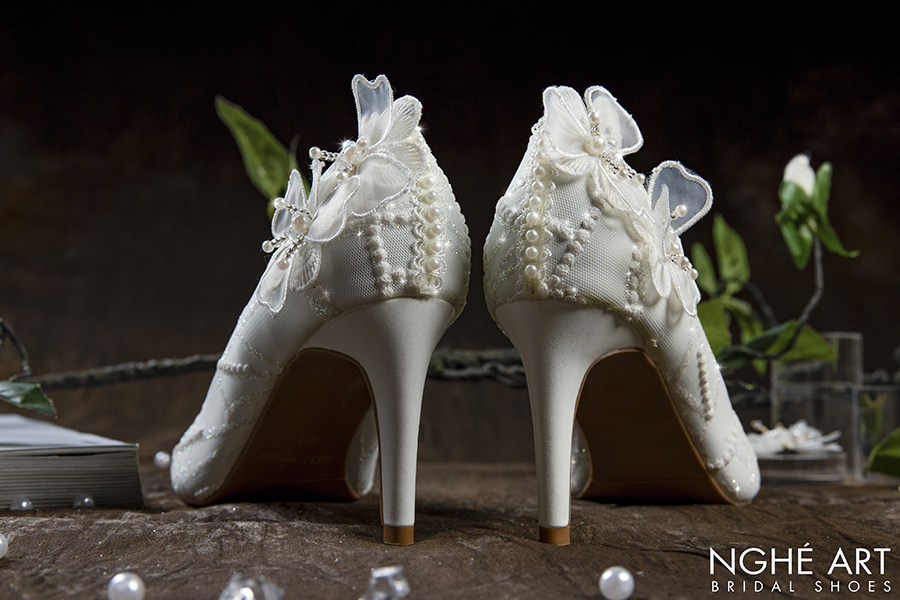 Giày cô dâu Nghé Art ren gót đính nơ 367-08 - Ảnh 4 -  Nghé Art Bridal Shoes – 0822288288