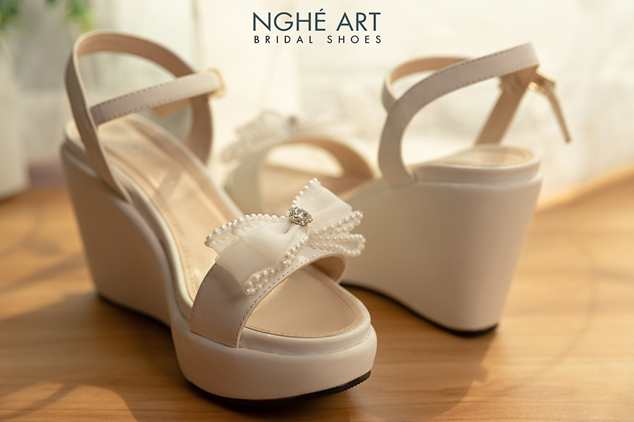 Giày cưới Nghé Art đế xuồng đính nơ 376-10p - Ảnh 4 - Nghé Art Bridal Shoes – 0822288288
