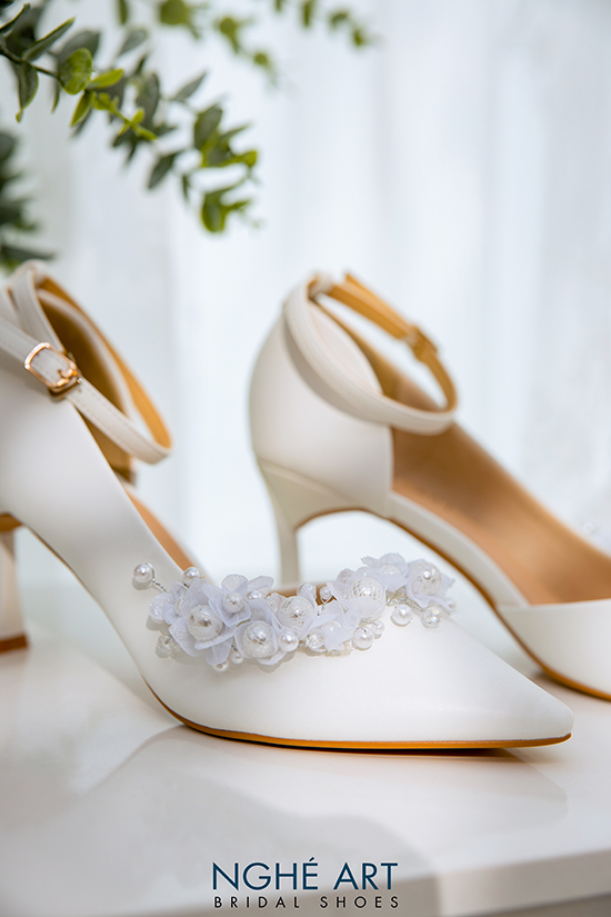 Giày cưới Nghé Art hoa voan ngọc trai 383 - Ảnh 2 -  Nghé Art Bridal Shoes – 0908590288