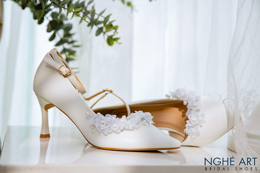 Giày cưới Nghé Art hoa voan ngọc trai 383 - Ảnh 3 -  Nghé Art Bridal Shoes – 0908590288