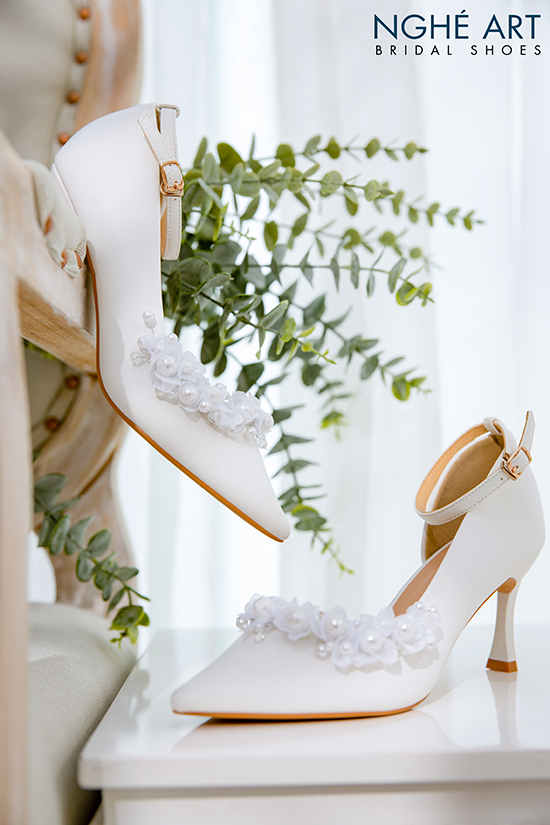 Giày cưới Nghé Art hoa voan ngọc trai 383 - Ảnh 6 -  Nghé Art Bridal Shoes – 0908590288