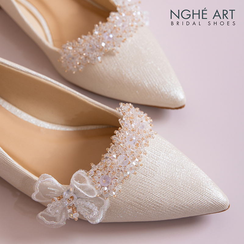 Giày cưới Nghé Art cao 4 cm đính pha lê cánh bướm voan 387-274-4P-NHU-VANG - Ảnh 2 - Nghé Art Bridal Shoes – 0822288288