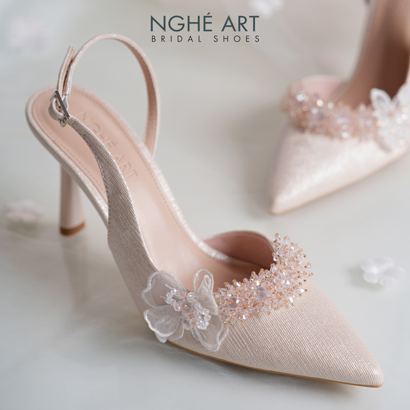 Giày cưới Nghé Art đính hoa pha lê và cánh hoa voan 387-535-9P-NHU-VANG - Ảnh 3 - Nghé Art Bridal Shoes – 0822288288