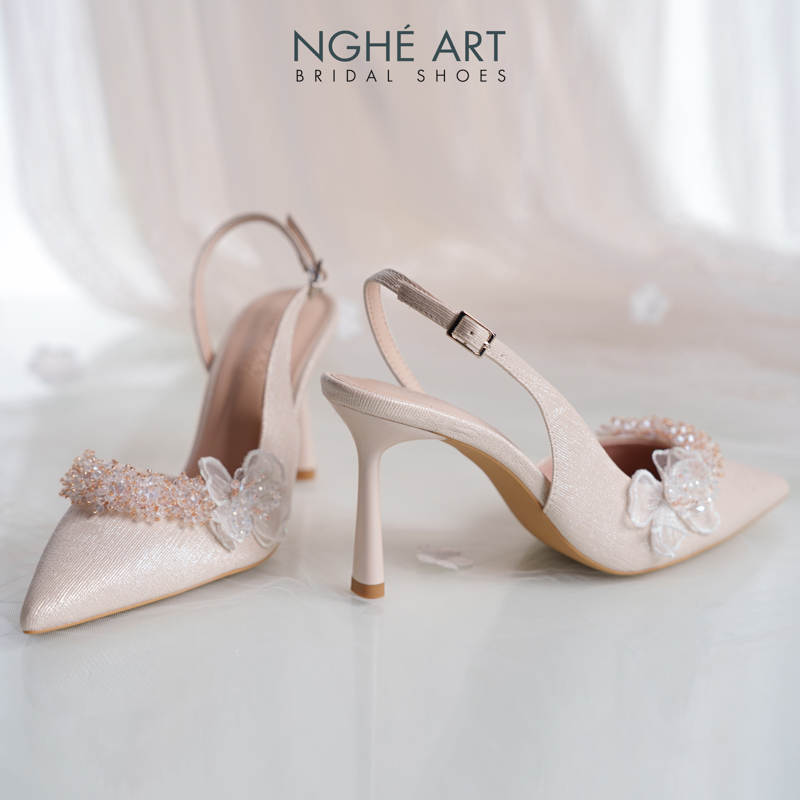 Giày cưới Nghé Art đính hoa pha lê và cánh hoa voan 387-535-9P-NHU-VANG - Ảnh 5 - Nghé Art Bridal Shoes – 0822288288