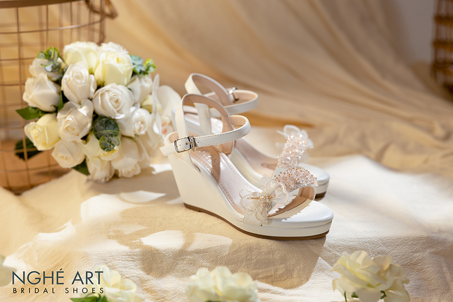 Giày cô dâu Nghé Art đế xuồng 387 trắng - Ảnh 4 -  Nghé Art Bridal Shoes – 0908590288