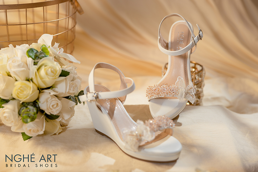 Giày cô dâu Nghé Art đế xuồng 387 trắng - Ảnh 7 -  Nghé Art Bridal Shoes – 0908590288