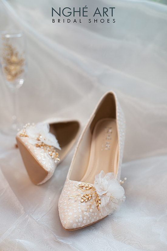 Giày cưới Nghé Art handmade ren kim tuyến 400 - Ảnh 3 -  Nghé Art Bridal Shoes – 0822288288
