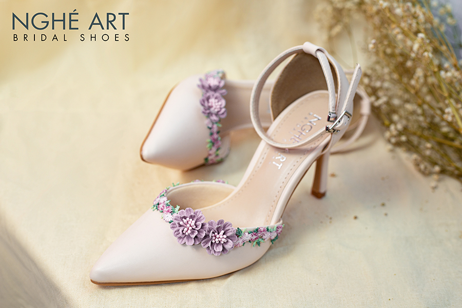 Giày cô dâu Nghé Art hoa tím 408 - Ảnh 4 -  Nghé Art Bridal Shoes – 0822288288