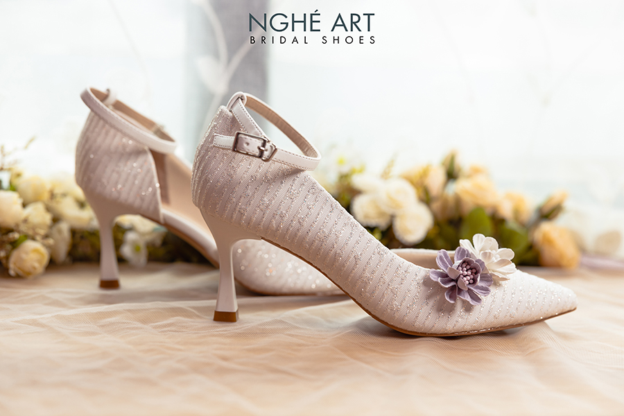 Giày cưới Nghé Art ren hoa 411 trắng - Ảnh 4 -  Nghé Art Bridal Shoes – 0822288288