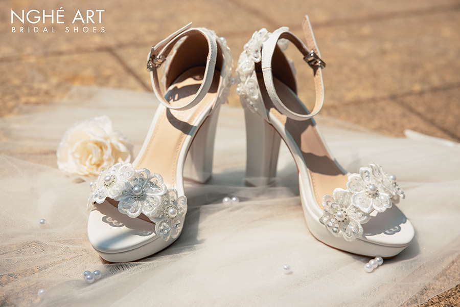 Giày cưới cao gót hoa kim sa Nghé Art 418 - Ảnh chi tiết new 7 -  Nghé Art Bridal Shoes – 0822288288