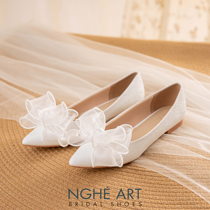 Giày cưới Nghé Art đính nơ voan 431-194-1P-NHU-TRANG - Ảnh 1 - Nghé Art Bridal Shoes – 0822288288