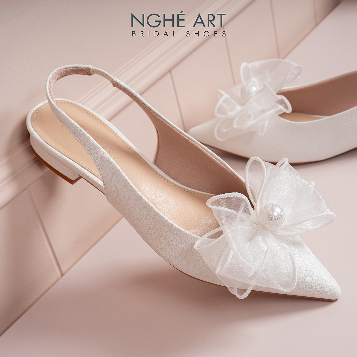 Giày cưới Nghé Art slingback dáng bệt nơ voan 431-593-2P-NHU-TRANG - Ảnh 2 - Nghé Art Bridal Shoes – 0822288288
