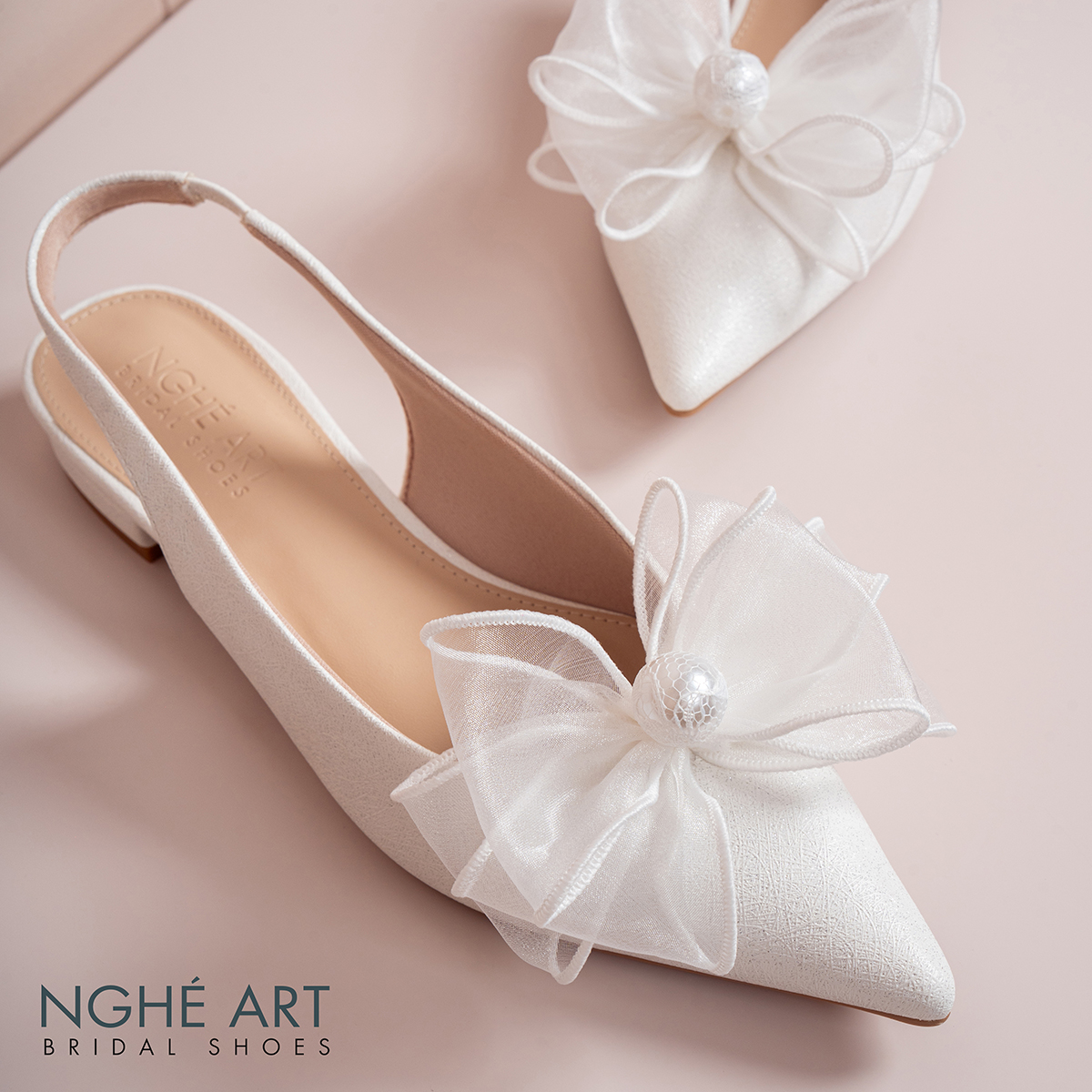 Giày cưới Nghé Art slingback dáng bệt nơ voan 431-593-2P-NHU-TRANG - Ảnh 3 - Nghé Art Bridal Shoes – 0822288288
