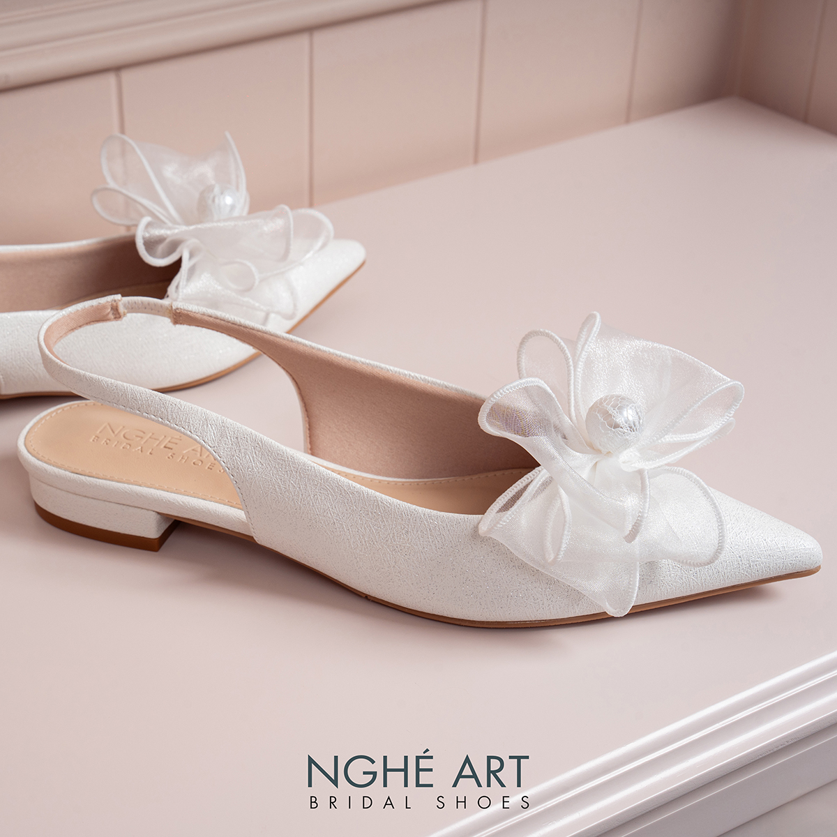Giày cưới Nghé Art slingback dáng bệt nơ voan 431-593-2P-NHU-TRANG - Ảnh 4 - Nghé Art Bridal Shoes – 0822288288