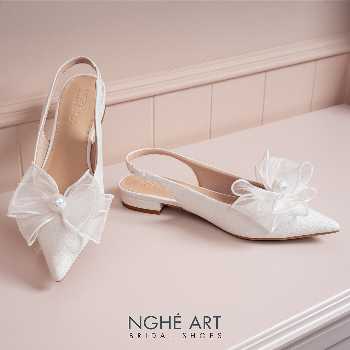 Giày cưới Nghé Art slingback dáng bệt nơ voan 431-593-2P-NHU-TRANG - Ảnh 5 - Nghé Art Bridal Shoes – 0822288288