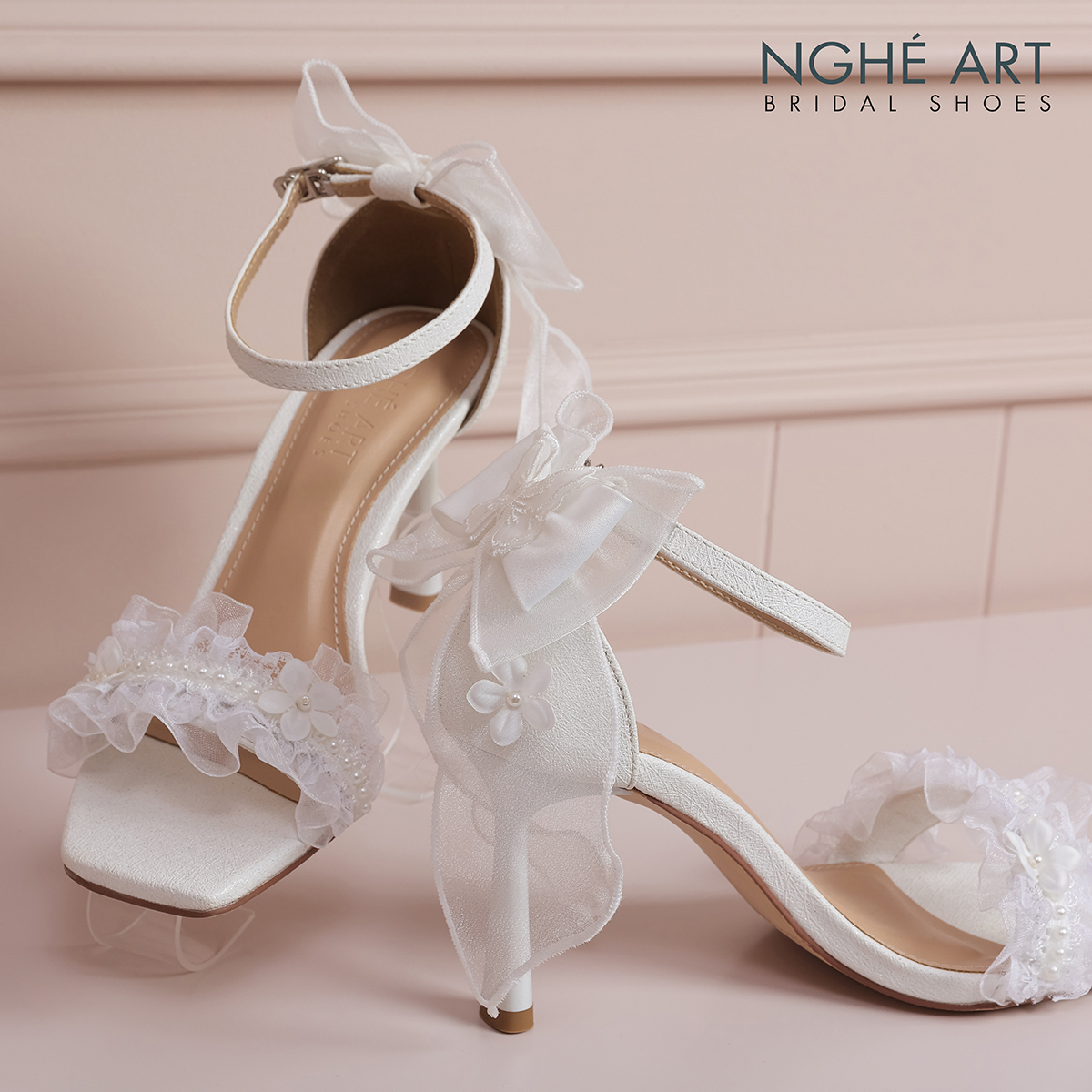 Giày cưới Nghé Art sandal ren gót nơ 461-566-9P-NHU-TRANG - Ảnh 3 - Nghé Art Bridal Shoes – 0822288288