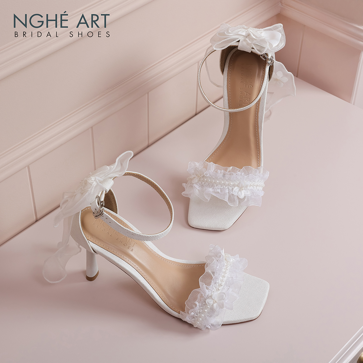 Giày cưới Nghé Art sandal ren gót nơ 461-566-9P-NHU-TRANG - Ảnh 5 - Nghé Art Bridal Shoes – 0822288288