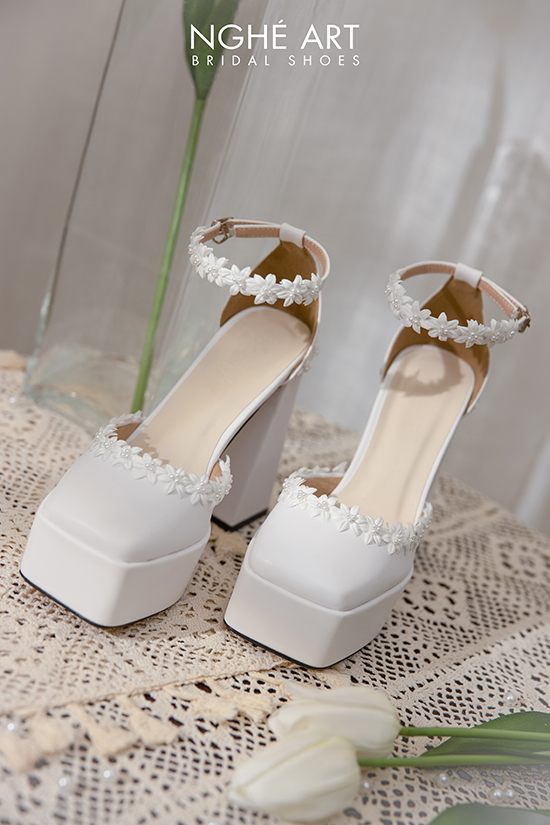 Giày cưới Nghé Art đúp cao gót đính hoa 471 - Ảnh 2 - Nghé Art Bridal Shoes – 0822288288