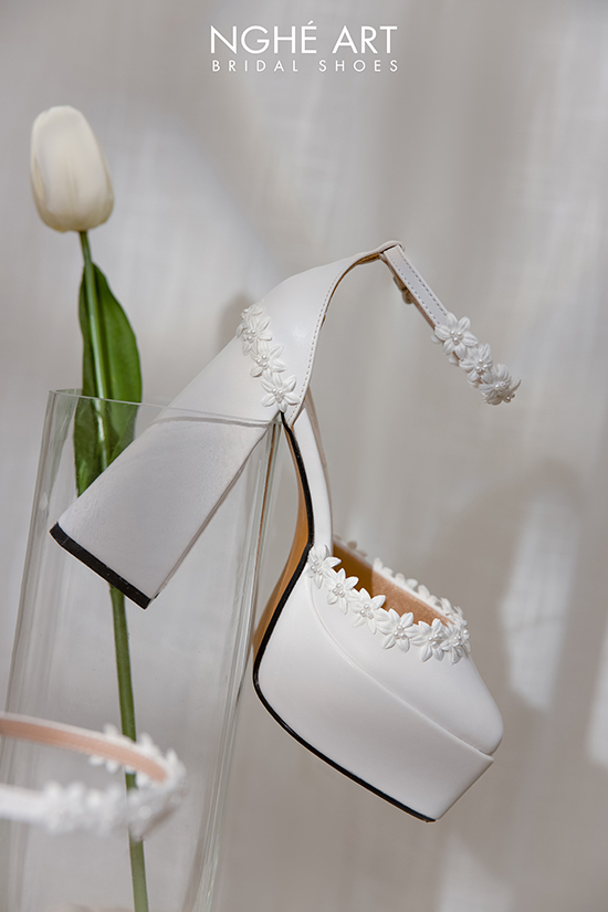 Giày cưới Nghé Art đúp cao gót đính hoa 471 - Ảnh 4 - Nghé Art Bridal Shoes – 0822288288