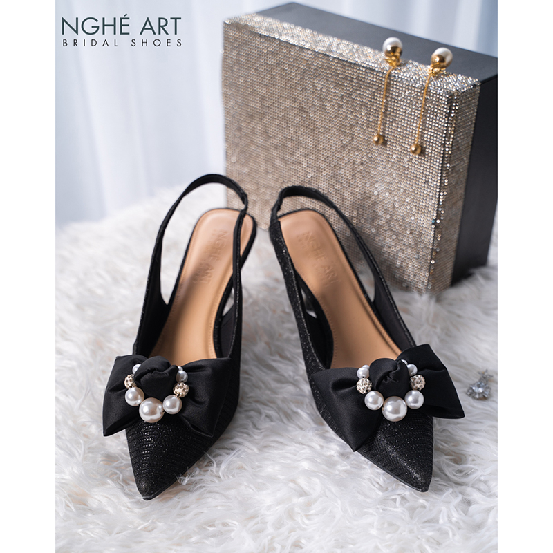 Giày cưới Nghé Art slingback nơ đen 483-502-7p-nhu-den - Ảnh 1 - Nghé Art Bridal Shoes – 0822288288
