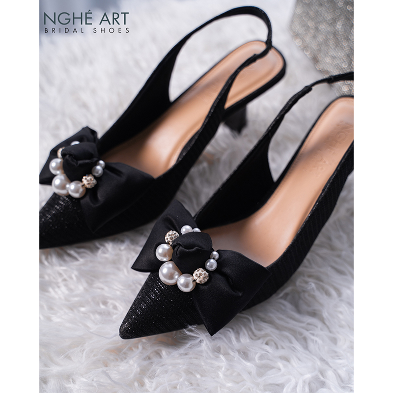 Giày cưới Nghé Art slingback nơ đen 483-502-7p-nhu-den - Ảnh 2 - Nghé Art Bridal Shoes – 0822288288