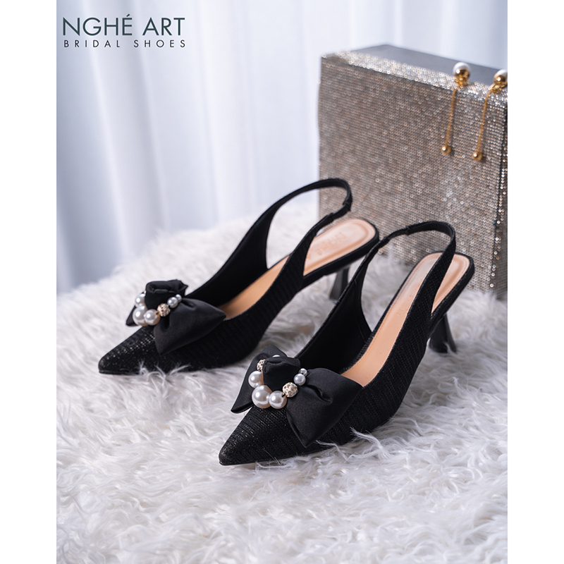 Giày cưới Nghé Art slingback nơ đen 483-502-7p-nhu-den - Ảnh 3 - Nghé Art Bridal Shoes – 0822288288