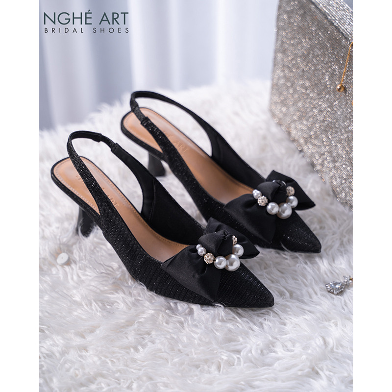 Giày cưới Nghé Art slingback nơ đen 483-502-7p-nhu-den - Ảnh 4 - Nghé Art Bridal Shoes – 0822288288