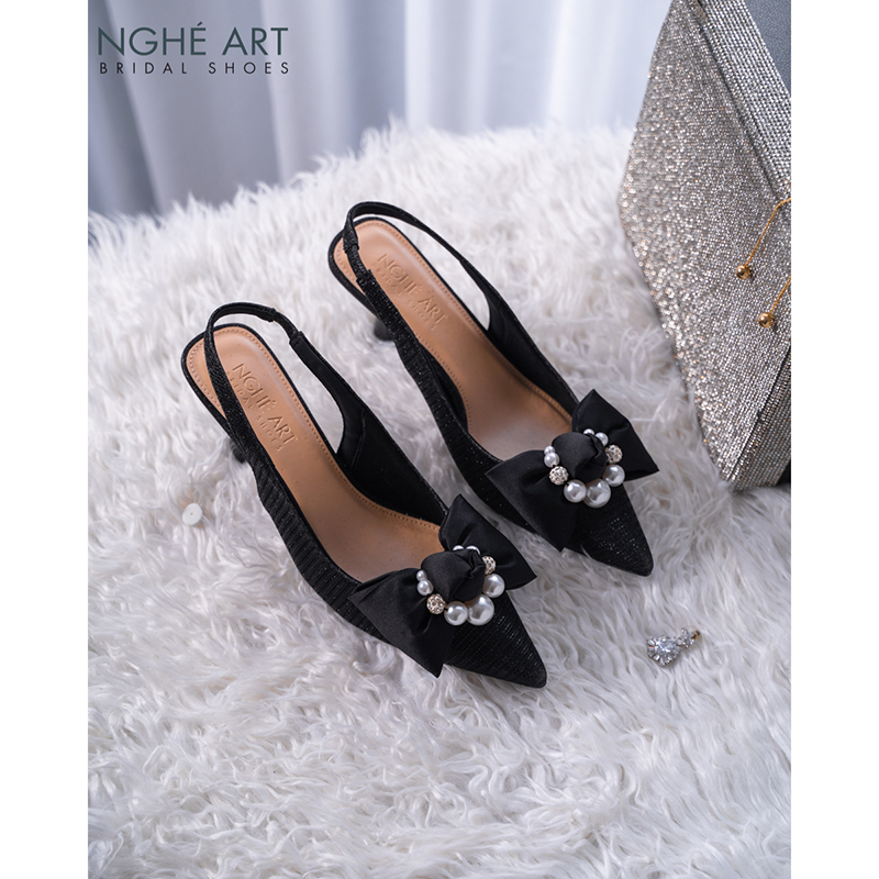 Giày cưới Nghé Art slingback nơ đen 483-502-7p-nhu-den - Ảnh 5 - Nghé Art Bridal Shoes – 0822288288