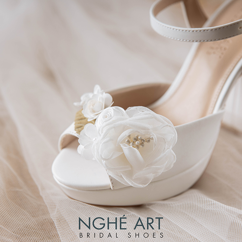 Giày cưới Nghé Art cao gót 12 cm đính hoa voan 506-203-12P-DA-TRANG - Ảnh 4 - Nghé Art Bridal Shoes – 0822288288
