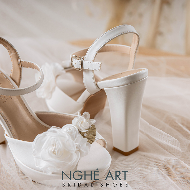 Giày cưới Nghé Art cao gót 12 cm đính hoa voan 506-203-12P-DA-TRANG - Ảnh 5 - Nghé Art Bridal Shoes – 0822288288