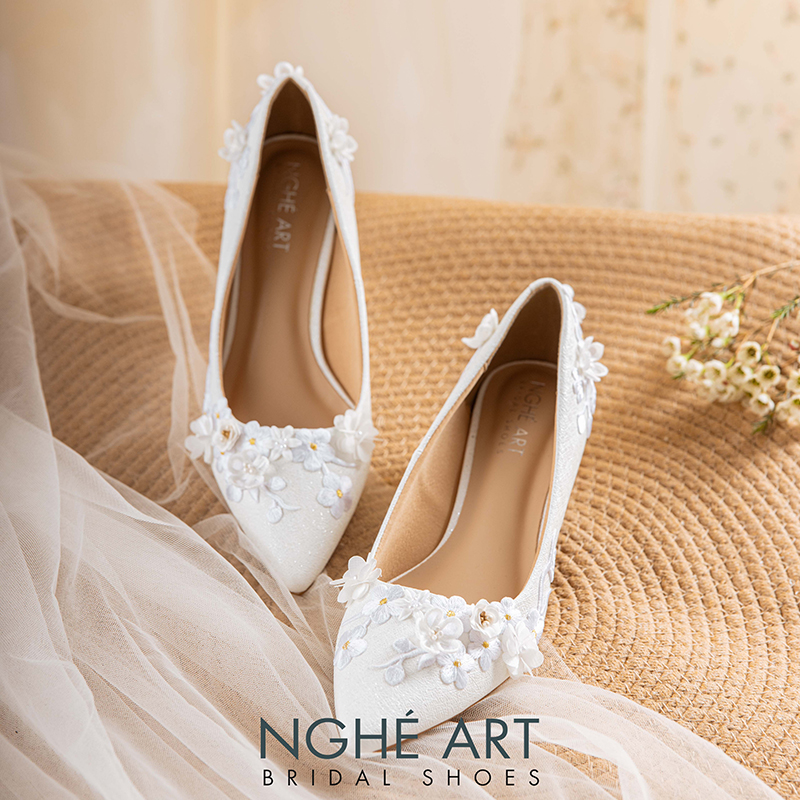 Giày cưới Nghé Art ren hoa nổi 3D 508-274-4P-NHU-TRANG - Ảnh 1 - Nghé Art Bridal Shoes – 0822288288